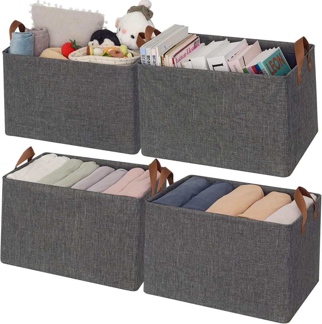 GRANNY SAYS Storage Bins for Closet, Linen Closet Organizers and Storage Baskets with Metal Frame, Dark Gray Shelf Storage Bins for Organizing Bedroom Wardrobe, Extra Large, 4-Pack