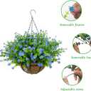 Artificial Hanging Flowers Basket, 12 UV-Resistant Bundles of Realistic Fake Flowers, Faux Plants for Outdoor Decor, Home, Garden, Porch, Patio, Spring & Summer Decorations, Blue