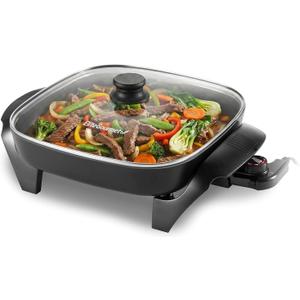 Elite Gourmet 12"x12"x2.15 Ceralast PFAS Free Ceramic Electric Skillet, Dishwasher Safe, Rapid Heat Up, 1200W, Dark Grey (6Qt)