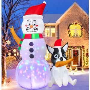 AerWo 6ft Christmas Inflatables Outdoor Decorations, Funny Inflatable Snowman with Dog, Blow Up Yard Decorations with Rotating LED Lights