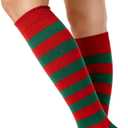 Knee high socks for women outdoor Sport striped mid tube socks Running Baseball (Green)