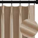 Topfinel Pinch Pleated Curtains 96 Inch Long, 100% Blackout Thermal Insulated Brown Natural Linen Pinch Pleat Viral Drapes with Hooks Rings 2 Panel Sets, Taupe Tan 8FT Back Tab Window Curtains