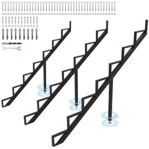 Steel Stair Step Riser 7-Step, Metal Stair Stringer with Reinforcing Support Legs, Heavy Duty Steel Stair Stringer for 57.5" Height Deck and Outdoor Steps (3 Pack)