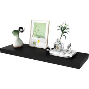 WELLAND 12" Deep Floating Wall Shelf, Black Floating Shelf Display Floating Shelf, 35.43" L x 11.81" D x 2" T, Deeper Than Others, Black