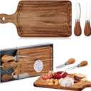 1 Set Bridal Baby Shower Cheese Prizes Wooden Square Board Gift Set Knives Forks Thank You Tags with Box for Guests for Valentines Bridal Baby Shower Housewarming Gifts (Acacia Color)