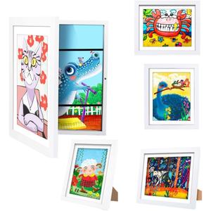 2-Pack Kids Art Frames - Changeable, 8.5x11 White Rows Picture Frame for Kids Artwork That Open,Display Children Art Projects,With Storage (White)