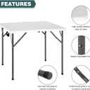 FDW 34" Square Outdoor Dining Table, Foldable Portable Plastic Folding Card Table with Built in Carrying Handle and Height Adjustable for Party and Wedding Use, White