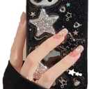 for iPhone 13 Case Bling Stars 3D Hearts Diamond Twinkle Star Glitter Y2K Spark Luxury Girly Aesthetic Personalized Design for Women Girls Teens TPU Case, 6.1", Black