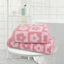 Jacquotha 2-Pieces Luxury Bath Towels Checkered Floral, Pink Towels for Women Girls Shower Body 27.5x55 Inches, Bathroom Decor & Pool Days, Cotton