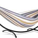 SUNCREAT 2 Person Hammock with Stand, Heavy Duty Free Standing Hammock with Stand Included, Coffee Stripes