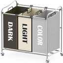 Simple Houseware Heavy Duty 3-Bag Laundry Sorter Rolling Cart, Silver/Assorted  Durable Triple Laundry Hamper with Removable Bags and Lockable Wheels for Laundry Room Organization