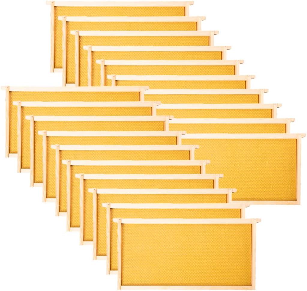 MayBee 20 Pack Honey Bee Frames with 100% Beeswax Coated Food Grade Foundation Sheets, Complete Unassembled Deep Beehive Frames and Foundations