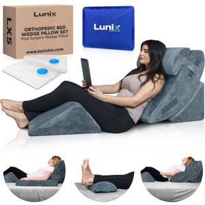 Lunix 4pcs Orthopedic Bed Wedge Pillow Set, Post Surgery Memory Foam for Back, Knee, Leg Pain Relief, Adjustable Sitting Pillow for Sleeping, Acid Reflux, GERD, with Hot Cold Pack, 100% Navy