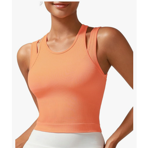 RUNNING GIRL Sports Bras for Women High Impact Seamless Ribbed Longline High Neck Workout Crop Tank Tops Padded, Size XL