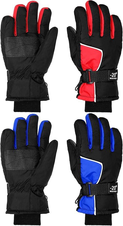 SATINIOR 2 Pairs Kids Waterproof Winter Snow Gloves Ski Gloves for Boy Girl Outdoor Warm Thickening Snowboar