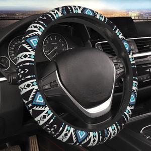 Ethnic Aztec Geometric Tribal Native Car Steering Wheel Cover Universal 15 Inch Stretch Cloth Non-Slip Wrap Protector Case Fit Auto Accessories Decor Sweat Absorption for Men Women