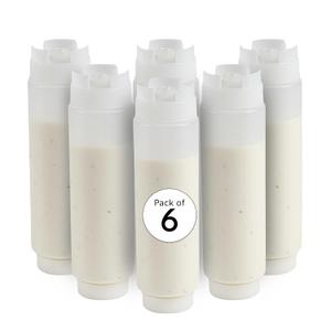 Restaurantware First In First Out 16 Ounce Condiment Squeeze Bottle 6 Refillable Lid FIFO Squeeze Bottle - Precision Dispensing Tip Flexible Clear Plastic Squeeze Bottle For Sauces