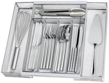 Sedegn Silverware Organizer Metal Mesh, Drawer Organizer, Utensil Cutlery Tray Expandable Flatware Organizer with 7 Compartment Silver 9.4"~17.3" x 13.7"