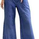 Cicy Bell Womens Wide Leg Jeans Vintage Mid Rise Baggy Boyfriend Belted Denim Pants with Pockets Size 12