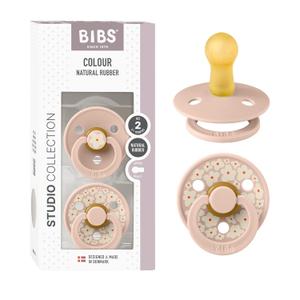 BIBS Pacifiers - Studio 2 Pack | Round Nipple Baby Pacifier | BPA Free Natural Rubber Latex Soother | Made in Denmark | Size 6+ Months | Jasmine Blush