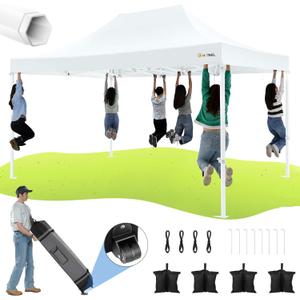 HOTEEL 10x15 Heavy Duty Pop Up Canopy Tent for Parties Event Wedding Commercial Instant Canopy Portable Shelter Folding with Roller Bag, Waterproof UV Resistant, Upgraded Thick Hexagonal Legs, White