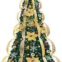 6.5Ft Prelit Fully Decorated Pop Up Christmas Tree with Lights Timer, Dual Color Change 1 Minute Christmas Tree, 220 Warm White&Colored Lights 8 Mode, 74 Ornaments Pull Up Collapsible Xmas Tree Decor
