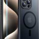 2 x Red2Fire Magnetic for iPhone 15 Pro Case,Upgraded Full Camera Protection,Compatible with Magsafe,Shockproof Protective Translucent Matte Phone Case for iPhone 15 Pro - Black