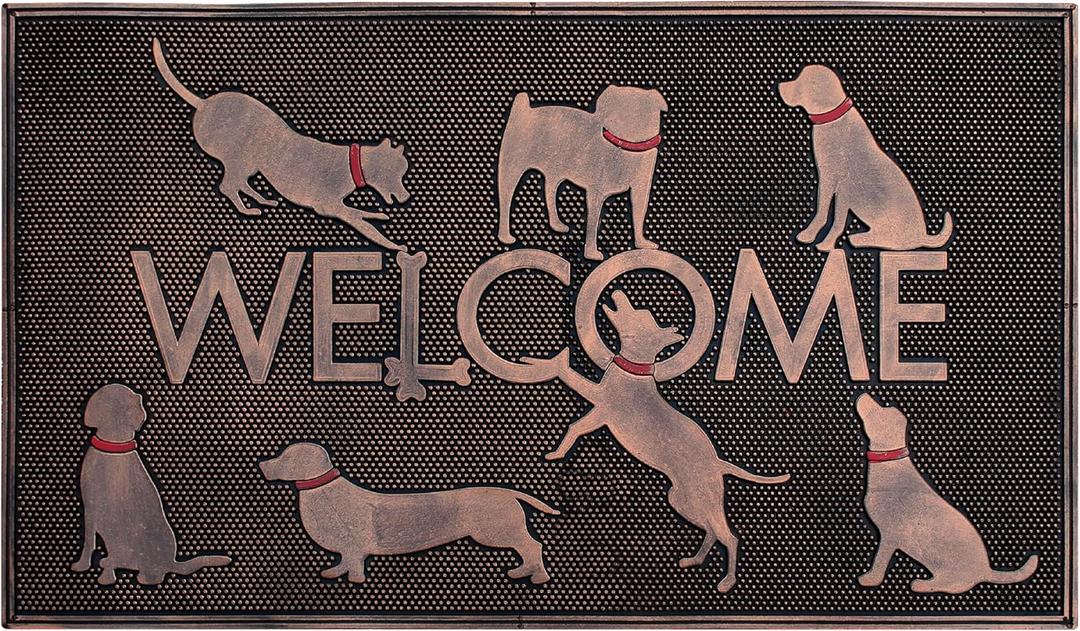 A1 Home Collections Pin Outdoor Entrance,Fun Designed Floor, Welcome Front Door Indoor Non-Slip Backing Rubber Mat for Outside, 18" X 30", Dogs Playing