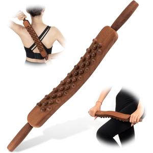 Body Gua Sha Wood Stick Massage Tool, 24 Inch Therapy Massager With 34 Beads for Lymphatic Drainage, Trigger Point and Body Sculpting