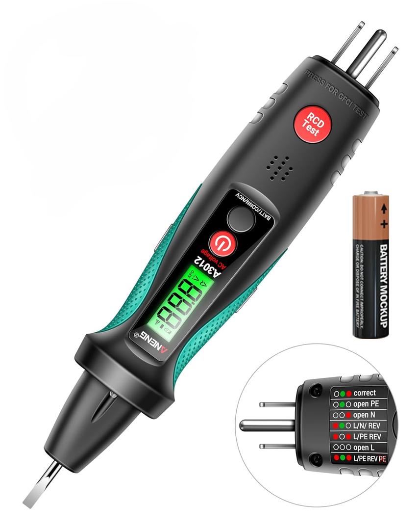 ANENG Non Contact Voltage Tester&Outlet Tester Receptacle Detector with Voltage LCD Display,Power Socket Checker Automatic Circuit Tester Polarity Voltage Test Wall Plug Electrical Tools