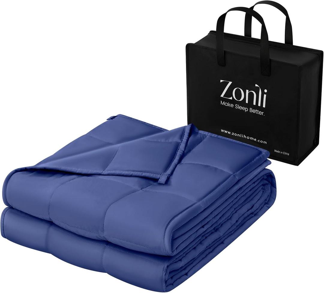 ZonLi Weighted Blanket for Adults(48"x72",12lbs, Blue) Twin Size High Breathability Cooling Heavy Blanket, Soft Material with Premium Glass Beads,All-Season