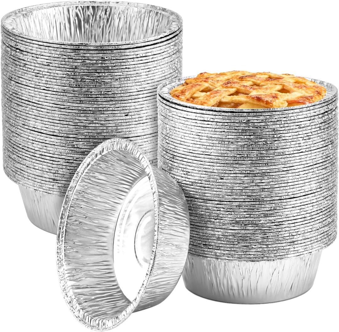 Oopsu 100 Pack 5" Round Tart Pie Foil Pans Disposable Aluminum Foil Tart & Pie Tins for Baking,Cooking,Storage or Reheating