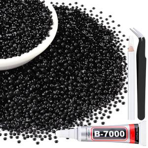 6000Pcs 3mm Resin Jelly Black Rhinestones with 1Pcs 10ml B7000 Jewelry Glue for Crafting, Flatback Gems, Bedazzling Crystal Bulk for DIY Crafts Clothing Tumblers Shoes Nail Art Fabric