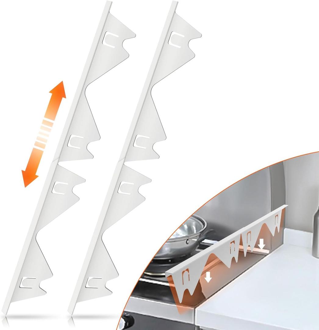 Stainless Steel Stove Gap Covers, Stove Gap Filler, Range Trim Kit, Stove Gap Guards, Heat Resistant and Easy to Clean, Easy retractable Length 13.8" to 27.5", Width 0.79",White (2PCS)