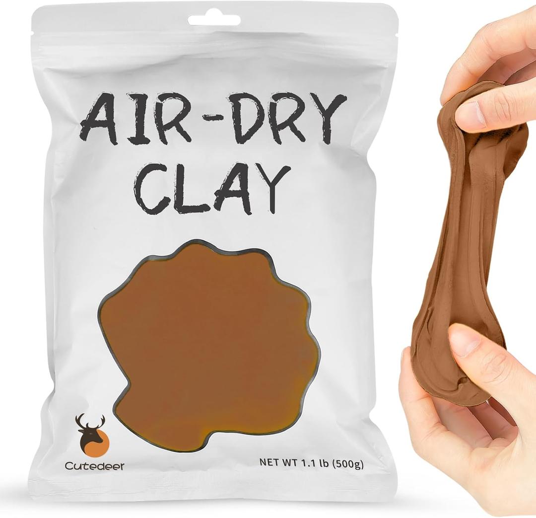 Cutedeer Brown Air Dry Clay, 1.1lb Foam Modeling Clay, Soft Squishy Molding for Kids Adults, Arts & Crafts Project Slime Supplies(1.1lb - 1 Pack, Brown)