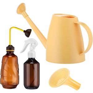 Reallnaive 1/2 Gallon Long Spout Watering Can Set for Indoor & Outdoor Plants – Includes Spray Bottle, Squeeze Bottle, Watering Globes & Soil Moisture Meter for Garden & House Plants(Yellow)