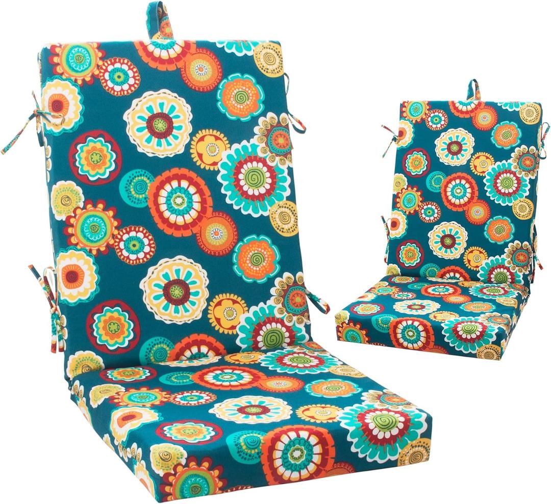 Magpie Fabrics Outdoor/Indoor High Back Square Corner Chair Cushion with Handle & Ties, Waterproof for Home Garden Balcony Patio Beach Swimming Pool, 45"x20"x3", Heronsbill Turquoise Green