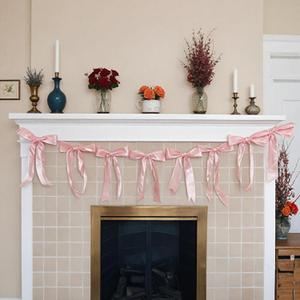 Bow Garland Decor for Bachelorette Party Decorations, Pink Satin Ribbon Coquette Table Birthday Party Garland, Bow Decor Banner for Bridal Shower, Wedding Favors, Birthday, Engagement Supplies