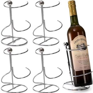 2 x Eorbow 4 Packs Single Wine Rack Countertop, Silver Metal Small Wine Holder, Floating Wine Bottle Holder for Wine Bottle Storage, Cabinet, Pantry, Unique Tabletop Wine Rack as Gifts for Wine Lovers