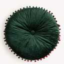 vctops Velvet Soft Round Chair Pads Cute Gradient Pom Pom Indoor Dining Chairs Cushion (Dark Green, Diameter 16")
