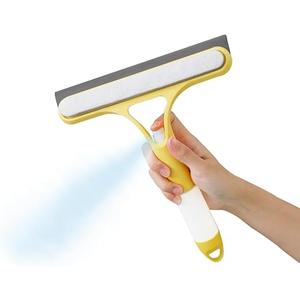FZHZVVZPY 3 in 1 Window Cleaning Scraper, Window Squeegee with Sprayer, Window Cleaning Scraper for Windows, Walls, Car Windshields, Bathrooms, Kitchens, All-Purpose Window Cleaner Tool (Yellow) Pack of 2