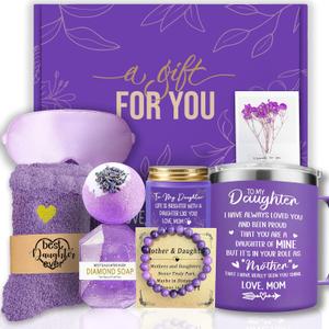 Gift for Daughter Valentines Day Care Package, Birthday Gifts for Adult Daughter from Mom Dad Lavender Candle Relaxing Spa Basket, Unique Self Care Get Well Soon Gift