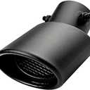 Car Polished Stainless Steel Exhaust Tail Exterior Rear Tail Car Exhaust Pipe Flue Muffler Tip Pipe, 63mm/2.5 inch Inlet Tailpipe Auto Universal Accessories with Mesh (Curved,Frosted Black)