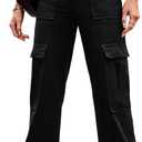 THWEI Cargo Pants for Women High Waisted Casual Baggy Stretchy Wide Leg Y2K Streetwear with 6 Pockets (Small, Black)