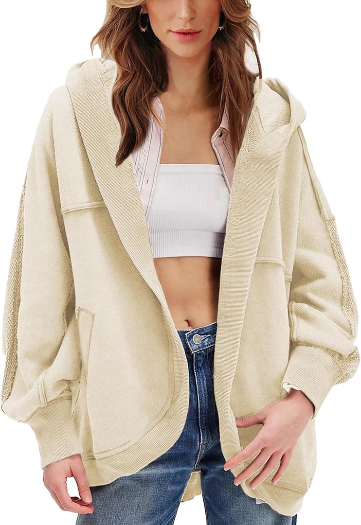 Women Oversized Hoodie Cardigan Jacket Casual Open Front Raglan Sleeve Sweatshirt 2026 Outfits with Pockets (M)