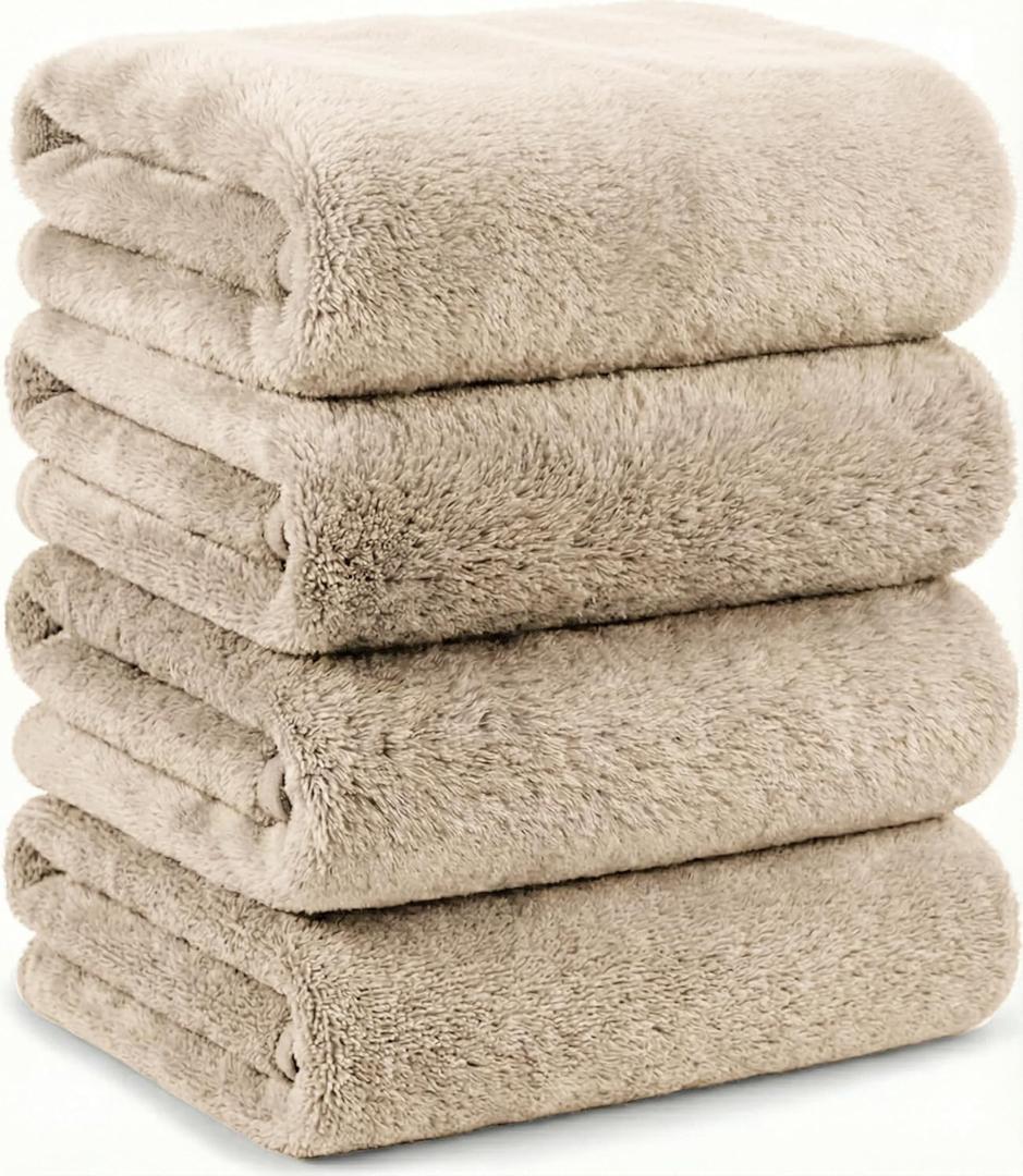 Microfiber Bath Towels Set, Compact Size 20 x 43 in, Hyaluronic Acid-Infused, Soft on Skin, 4 Pack, Quick Dry, Absorbent (Natural Beige)