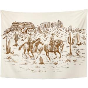 TOMPOP Tapestry Ranch Wild West Desert Sketch Western Landscape Home Decor Wall Hanging for Living Room Bedroom Dorm 60x80 Inches 