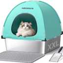 Meowant Stainless Steel Cat Litter Box with Lid, Extra Large Square 3-in-1 Enclosed Metal Litter Box with High-Sided Oxford Fabric Cover, Metal Scoop, Odorless, Non-Sticky,Leak-Resistant,Easy to Clean