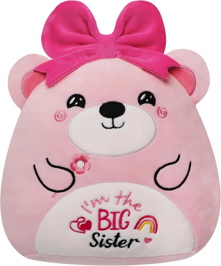 Big Sister Gifts Bear Plush – Pink Bear Stuffed Animal I'm The Big Sister Embroidery Soft Plush Pillow for Girl Sister's Birthday New Baby Announcement Sibling Gift 11 Inch