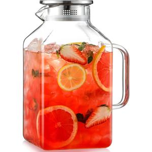 1 Gallon Square Glass Pitcher with Lid and Spout, Borosilicate Glass Carafe for Hot/Cold Drink, Water Pitchers with Handle for Fridge, Extra Large Jug for Iced Tea, Coffee, Juice, Beverage